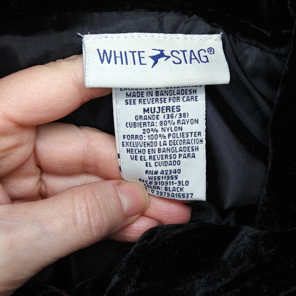 Vintage White Stag Black Velvet Asian Inspired Patchwork Embroidered Jacket - Picture 7 of 8